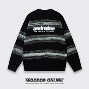 芝麻花生酥 WOODOO 设计师品牌 复古基本款拼色条纹字母 男女毛衣