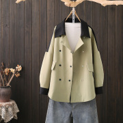 秋季大码200斤风衣撞色小个子流行英伦风宽松设计感小众西装外套