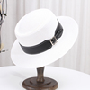 夏季韩版帽子白色平沿礼帽，海边度假凉帽，气质草帽皮带遮阳太阳帽女