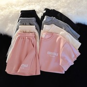 大码2-300斤粉色休闲运动套装男女，款夏季韩版宽松短袖短裤两件套