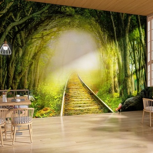 梦幻绿野仙踪童话森林墙纸3D立体风景儿童房幼儿园餐厅背景墙壁纸