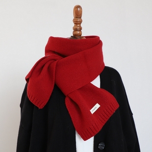 高级感中国红纯羊毛，针织围巾秋冬百搭红色，围脖男女送礼物2023