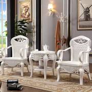 会客洽谈藤椅茶几三件套白色，阳台休闲椅子，实木藤编桌椅茶桌组合