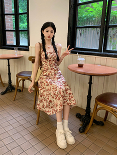 大码减龄碎花吊带裙，微胖妹妹夏季甜美雪纺，连衣裙开衫两件套装