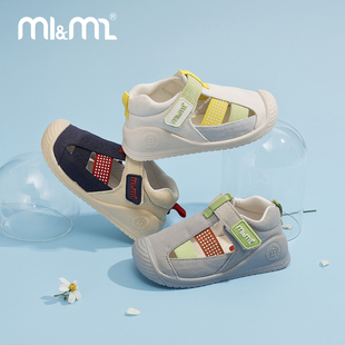 m1m2西班牙童鞋夏季男女童波点拼色布鞋儿童镂空凉鞋魔术贴防踢