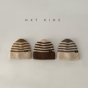 婴儿毛线帽条纹洋气套头帽子1-2岁婴幼儿宝宝秋冬穿搭针织帽潮冬