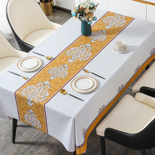 欧式新中式台布餐桌茶几，垫防水防油防烫免洗轻奢长方形，高级感桌布