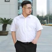 商务正装特大码短袖衬衫男士，薄款修身工作装纯色，加肥宽松胖子衬衣
