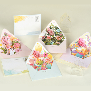 国产信封立体烫金花朵惊喜万用贺卡创意生日礼物祝福感谢卡片