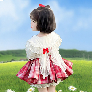jk制服裙子红色jk套装，jk裙女童格裙蝴蝶结，短裙小女孩秋季半身裙
