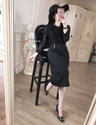 翁先森的店蕾丝显瘦西装裙修身适合上班轻奢小优雅黑色连衣裙