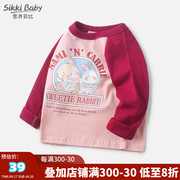 女童长袖t恤春秋装2024纯棉儿童宝宝小童婴儿红色衣服1-3-7岁