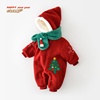 冬季新年款婴幼童爬服 雪花刺绣加厚保暖连体衣送围巾