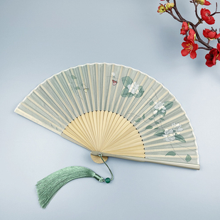 古风扇子折扇中国风夏季便携古代汉服旗折叠小竹扇子栀子花舞蹈扇