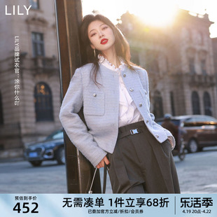 lily2024春女装绵羊毛复古优雅小香风气质都市，通勤款短外套女