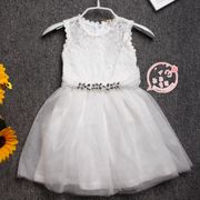 2-3岁夏季女童白色纱裙，公主裙宝宝亮钻蕾丝连衣裙，蓬蓬裙子仙礼服