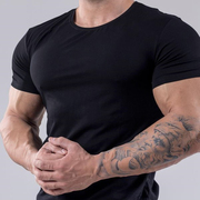 肌肉男棉质弹力短袖男夏季纯色运动T恤定制图案健身吸汗圆领T恤