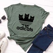 欧美女装adicats Women T-shirt 恶搞狗狗宽松大码纯棉短袖T恤女