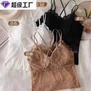 蕾丝花边内衣内搭外穿美背裹胸双肩细肩带，带胸垫修身打底背心女