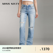 土耳其牛仔Miss Sixty2024夏季牛仔裤女破洞直筒钻饰链