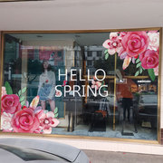 服装店春季上新玻璃(新玻璃，)创意静电，贴商场店铺粉色橱窗蝴蝶花朵装饰贴纸