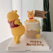 卡通大肚熊蛋糕装饰摆件可爱孕妇妈妈黄色小熊生日蛋糕装饰摆件