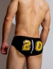 d.m男泳裤低腰性感字母纯色，个性三角泳装，紧身潮青年开口设计派对