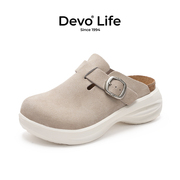 DevoLife软木鞋厚底包头休闲增高坡跟百搭半包拖鞋女22011