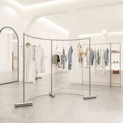 简易服装店中岛架弧形落地不锈钢创意女装店半圆形衣服货架展示架