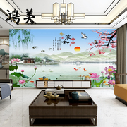 2023新中式瓷砖电视背景墙山水画高温微晶石岩板庭院室外墙照壁客