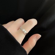 交叉珍珠戒指女小众，设计高级感s925纯银指环轻奢素圈开口可调节韩