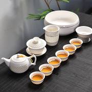 创意家用玲珑陶瓷功夫茶具套装，茶盘盖碗茶壶泡茶杯简约冲茶器