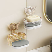 家用肥皂盒多功能置物架蝴蝶，吸盘免打孔卫生间墙上厨房双层沥水架