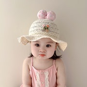 宝宝帽子夏季防晒遮阳帽婴幼儿女宝宝透气网眼可爱甜美草帽太阳帽
