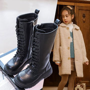 女童高筒靴加绒儿童长筒靴6到12岁3小孩靴子英伦，中大童二棉马丁靴