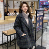 2020冬装韩版中长款茧型格子西装毛呢，大衣女加厚小个子外套