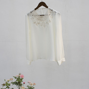 蕾丝衫镂空绣花重磅真丝上衣女，套头长袖黑色，白色衬衣宽松衬衫纯色