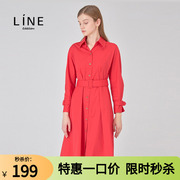 lineaddition韩国女装，秋季职业ol高腰衬衫，领收腰连衣裙awopkc0300