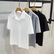 纯色polo衫短袖t恤男士2024夏季翻领打底衫韩版学生流行上衣