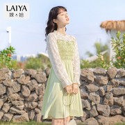 春装2023年女法式小众设计感春秋浅绿连衣裙收腰显瘦仙女裙子