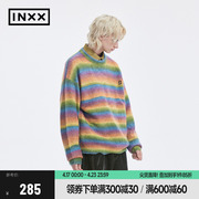 INXX Standby 多巴胺彩虹条纹圆领套头毛衣男女慵懒风针织衫