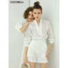 COCOBELLA海边度假镂空刺绣法式蕾丝衫女春白色气质衬衫LC502