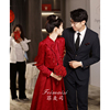 新中式敬酒服套装旗袍新娘酒(新娘酒)红色秀禾服婚服缎面小个子订婚礼服裙