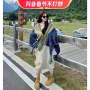 设计感小众民族风围巾，披肩毛衣女装，秋季2022加厚别致针织外套