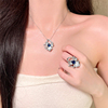 欧美复古小众斯里兰卡蓝双花宝石锆石微镶气质高级感戒指项链耳环