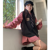 大码女装秋季胖mm时尚，两件套韩版刺绣小野猫连帽马甲，+藕粉色衬衫