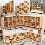 实木松木大容量格子书柜，书柜客餐厅矮柜收纳柜，书房展示柜书橱书架