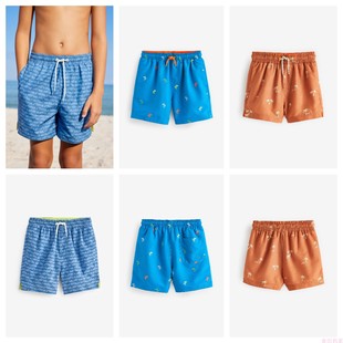 英国NEXT亲子装 24夏新男童大男孩鲨鱼棕榈树橡筋腰沙滩裤 泳裤