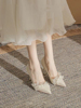 婚鞋白色法式高跟鞋女2023主婚纱新娘鞋伴娘礼服鞋平时可穿