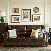 慕盛家具美式轻奢沙发实木，组合欧式真皮艺，客厅简约现代小户型多人